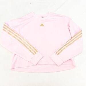 Adidas Pink Long Sleeve Cropped Sweater Gold Striped Size Medium